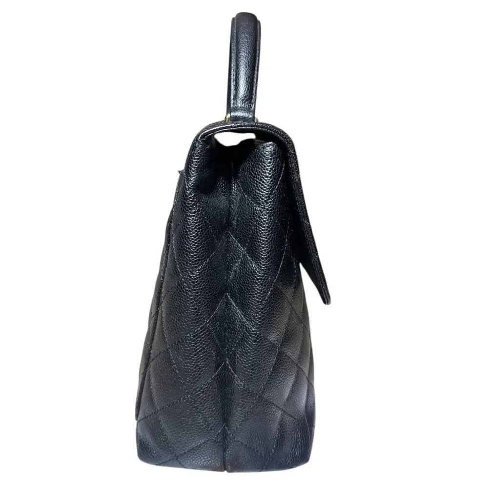 Chanel Black Caviar Quilted Leather Coco Mark CC Top Handle Flap Tote